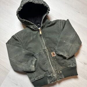 Vintage Carhartt YYJ130 MOS Kids Hooded Zip Jacket in Olive